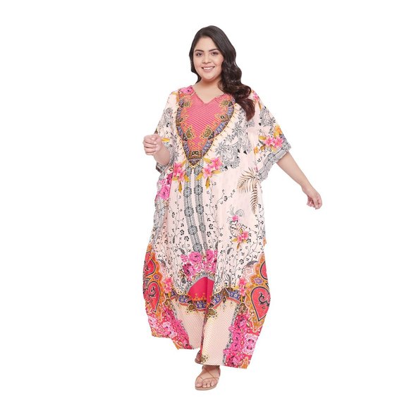 Floral Printed Pink Polyester Kaftan Dress Valentine Day for Women by Gypsie Blu - Picture 3 of 9